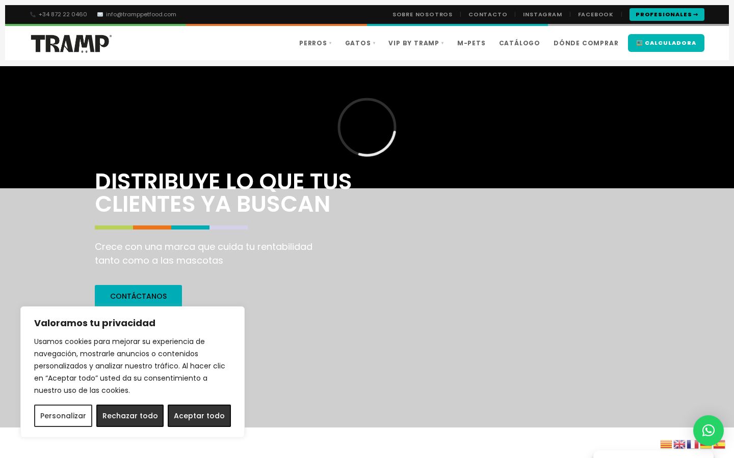 Captura de la web Tramp Pet Food